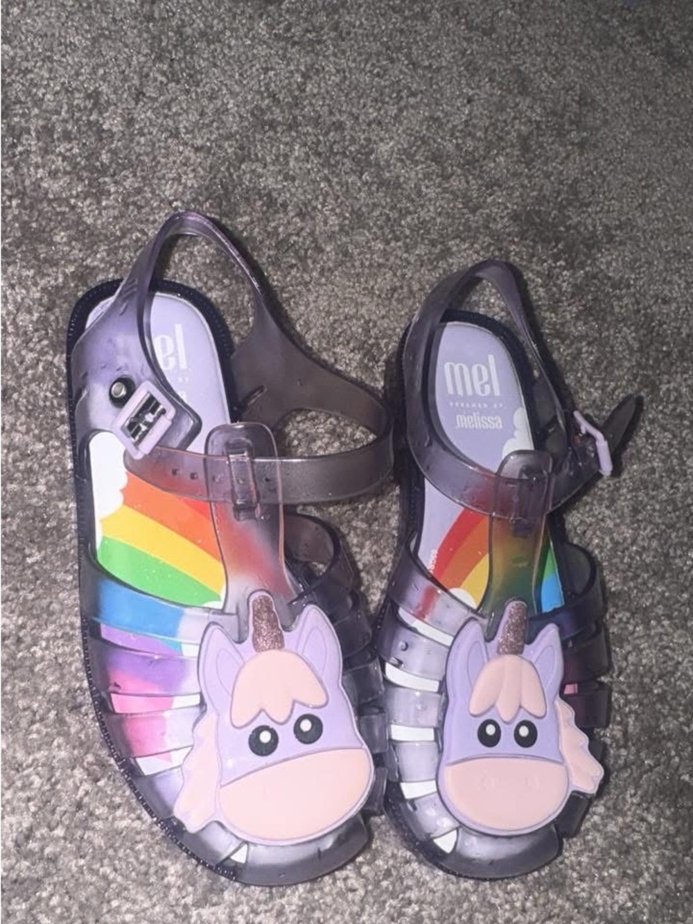 Melissa Kids Purple Unicorn Jelly Sandals with Rainbow Detail